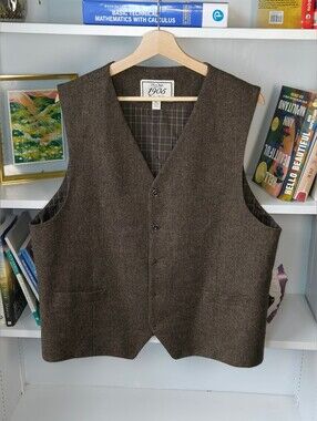 Jos A. Bank Brown Wool Vest Tweed Plaid Lining Size XL Professor Teacher Preppy